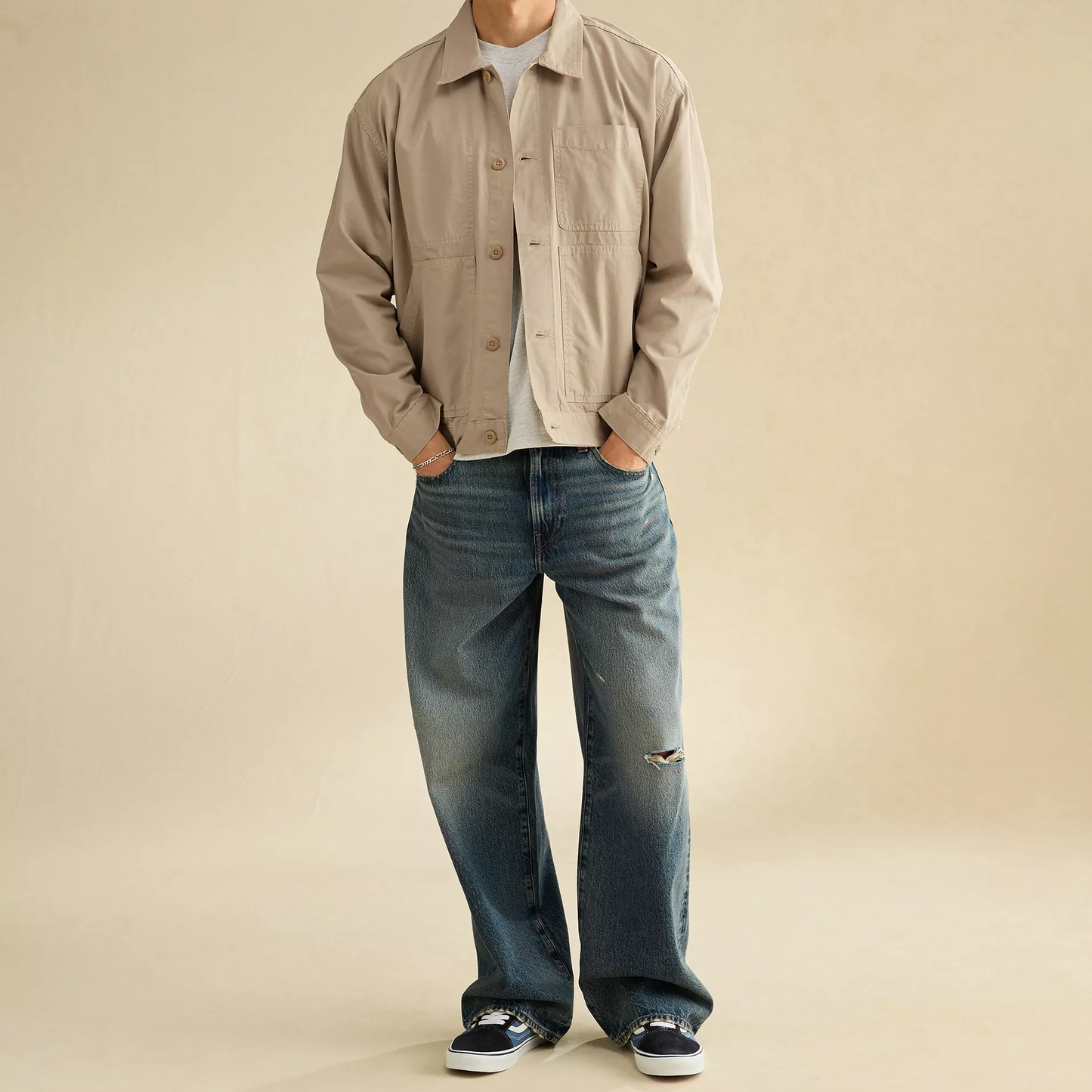 Classic Fit Herringbone Slub Full‑Zip Mens Shirt Jacket