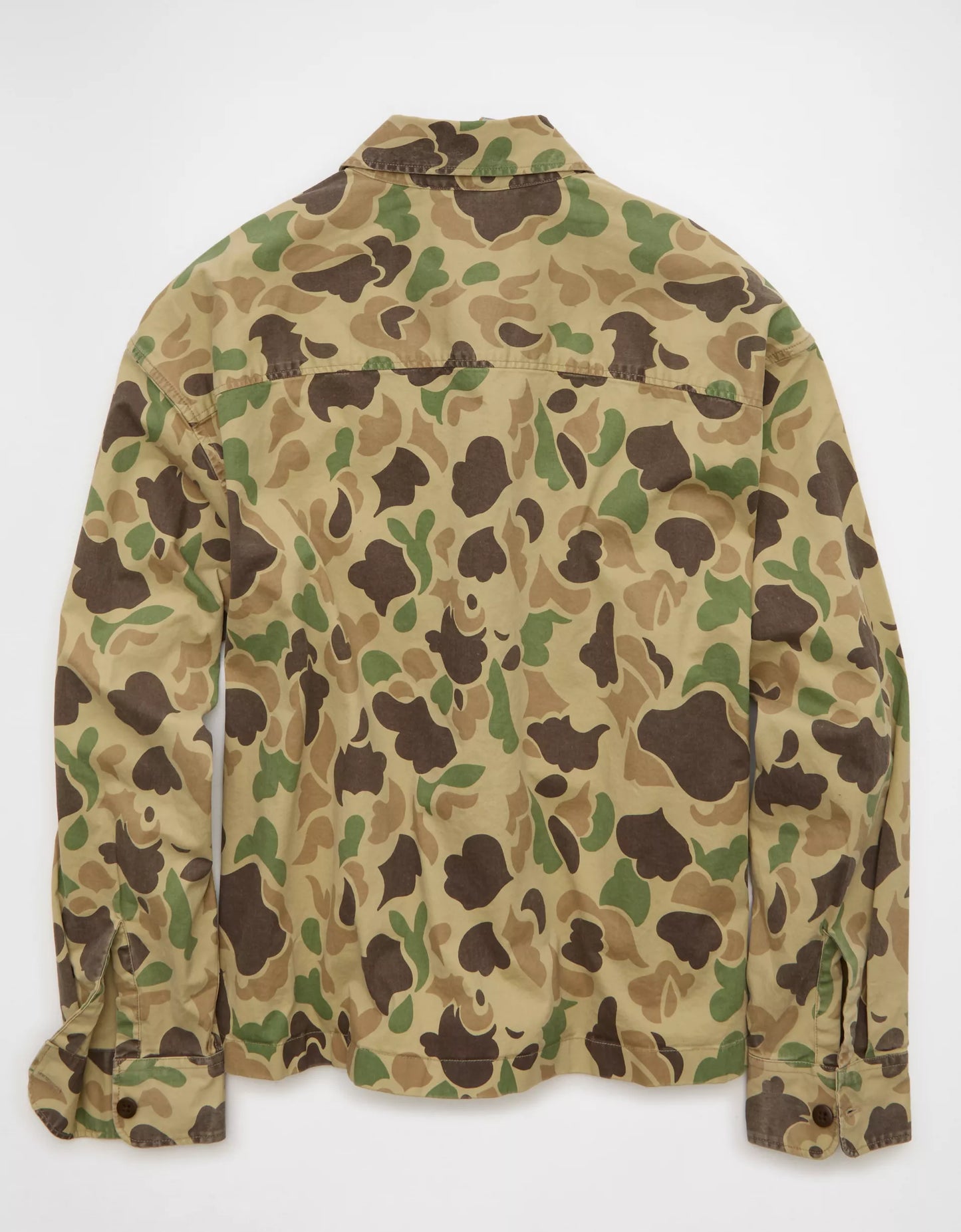 Boxy Fit Camo‑Print Stretch Sateen Mens Overshirt Jacket
