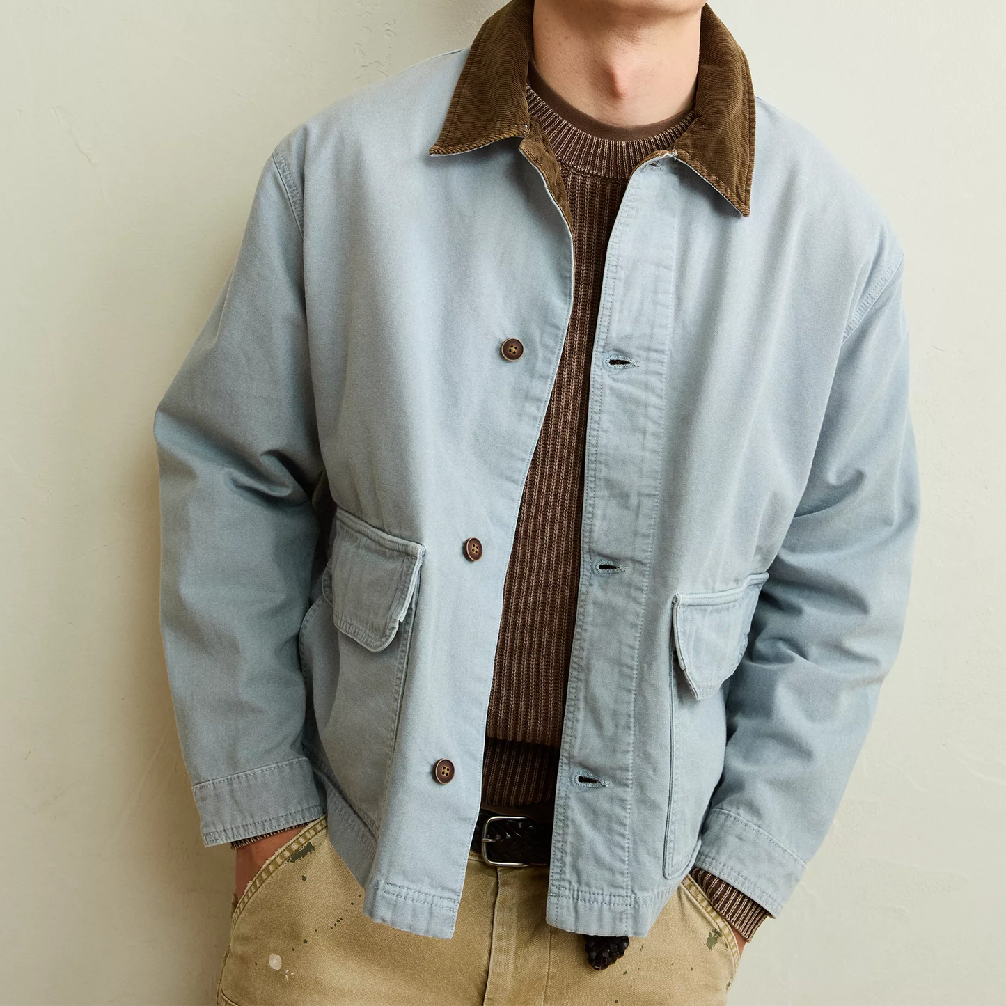 Classic Fit Stretch Duck Canvas Corduroy‑Collar Mens Barn Coat Jacket